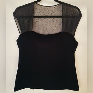 Top Velvet Sheer Mesh Polka Dot Retro Vintage 80s/90s